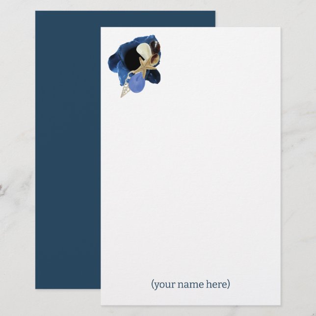 Papel de papelería costera de flor de iris azul Ja (Anverso / Reverso)