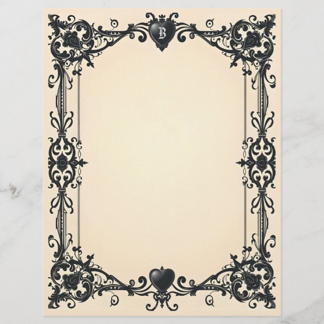 Papel de papelería de corazón negro gótico (Anverso)