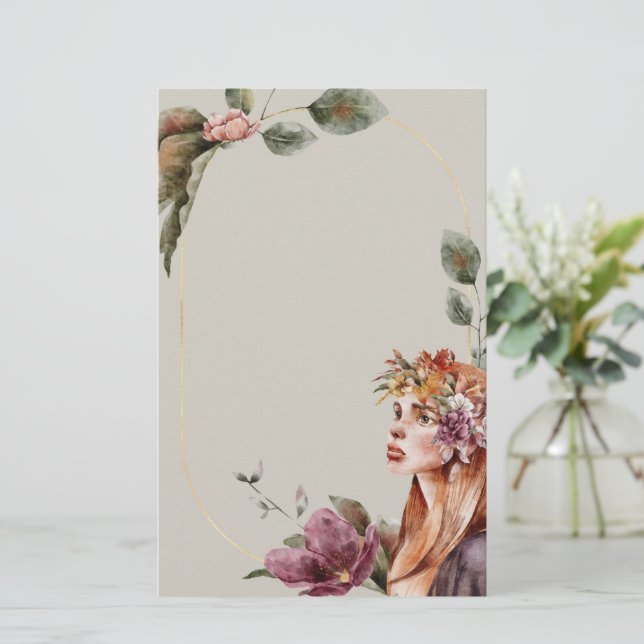 Papel de papelería de hadas Rosa | Floral encantad (Anverso de pie)