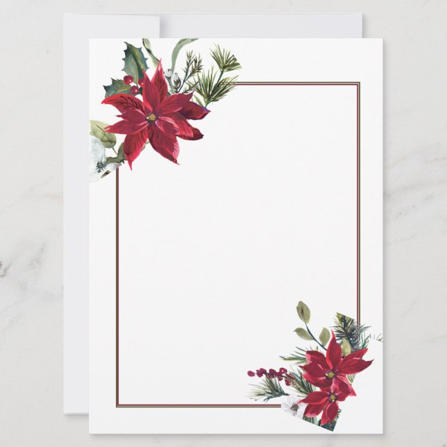 Papel de papelería de Navidad con flor de pascua e (Anverso)