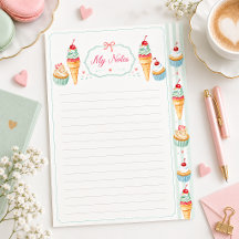 Papel de papelería dulce de helado lindo rayado