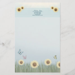 Papel de papelería floral de mariposa girasol
