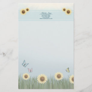 Papel de papelería floral de mariposa girasol