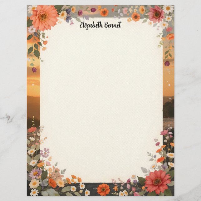 Papel de papelería Floral Sunset (Anverso)