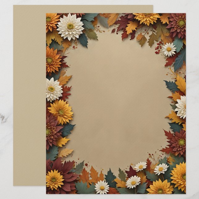 Papel de papelería Flores de Otoño (Anverso / Reverso)