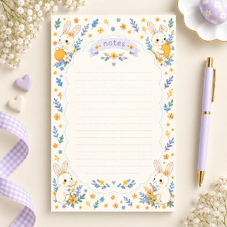 Papel de papelería forrado con conejito lindo y fl