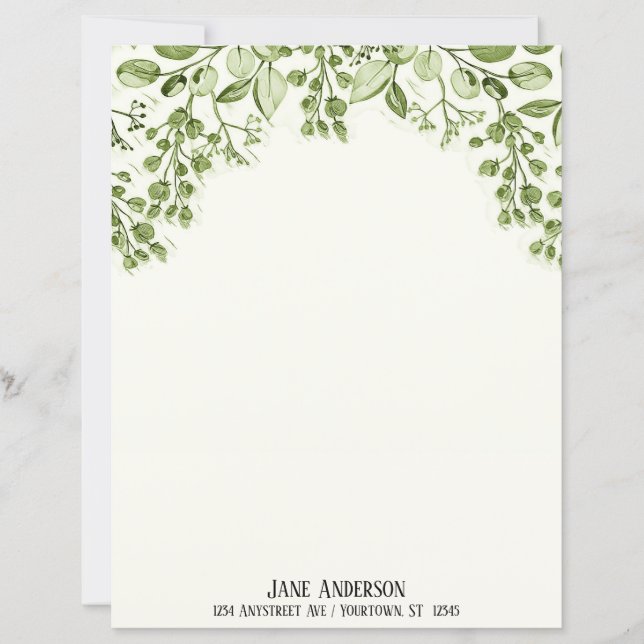 Papel de papelería Hojas verdes y bayas (Anverso)