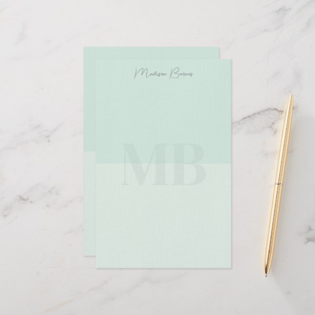 Papel de papelería personalizada verde espuma de m (Anverso/Reverso In Situ)