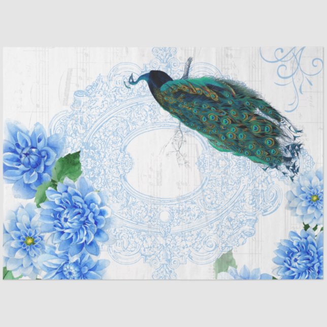 Papel de pavo real azul floral (Anverso)