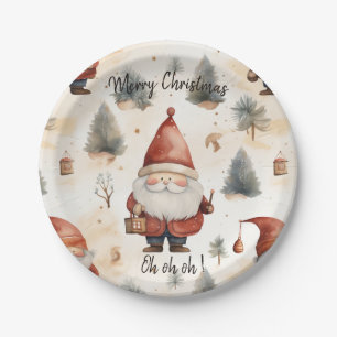 Papel de plato de Papá Noel de Navidad en acuarela