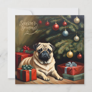 Papel de pug de época por árbol de Navidad