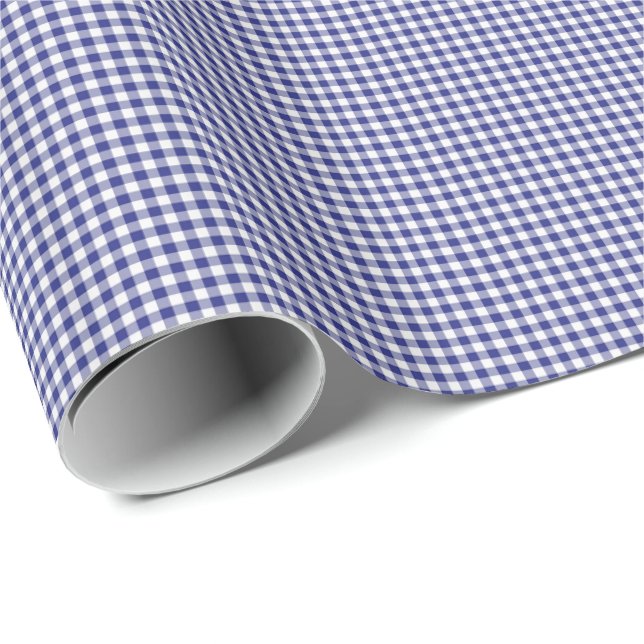 PAPEL DE RAPAS DE Gingham-GIFT azul-blanco (Esquina del rollo)