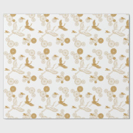 PAPEL DE REGALO 縁起の良い金色の日本の鶴模様
