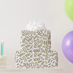 Papel De Regalo 100.º patrón de número aleatorio oro/blanco medio