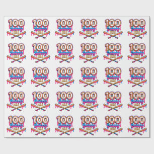 Papel De Regalo 100 Días Escurridizos de Escuela Beisbol Niños Peq