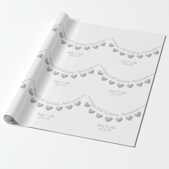 Papel De Regalo 10.º Aniversario del Boda de estaño blanco  (Desenrollado)