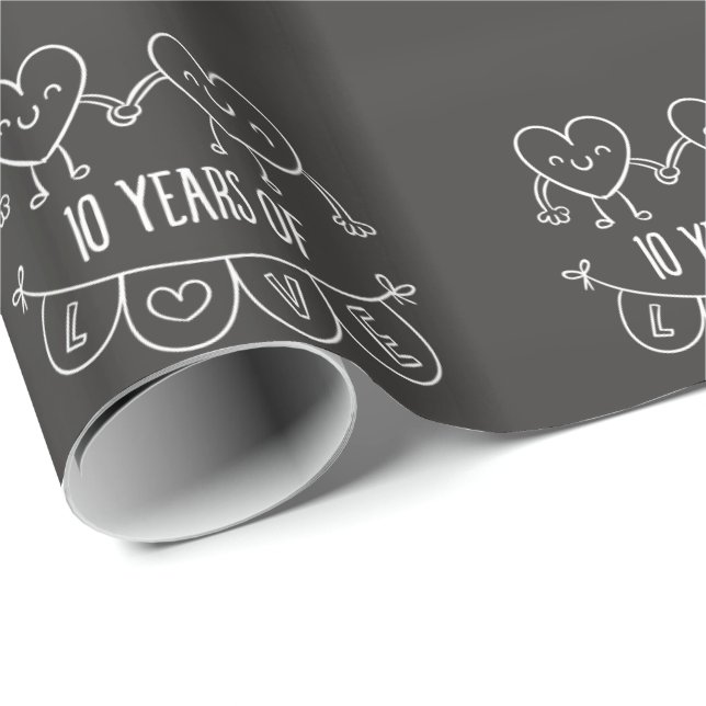 Papel De Regalo 10.º Aniversario Gift Chalk Hearts (Esquina del rollo)
