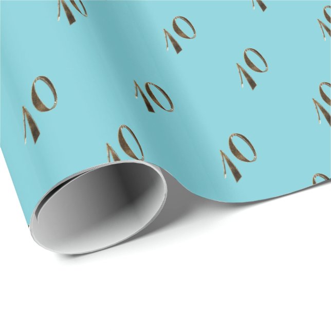 Papel De Regalo 10.º aniversario Turquesa Oro Número 10 (Esquina del rollo)