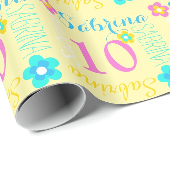 Papel De Regalo 10mo abrigo personalizado flor del cumpleaños de (Esquina del rollo)