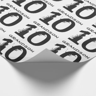 Papel De Regalo 10mo Cumpleaños para un nieto, texto negro en