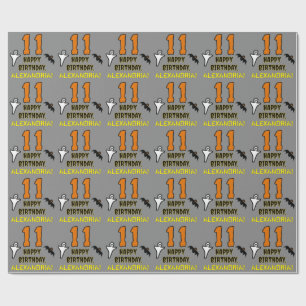 Papel De Regalo 11º cumpleaños: Tema de Halloween, nombre person
