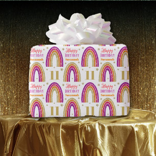 Papel De Regalo 11.º Nacimiento Nombre Personalizado Purpurina Ros
