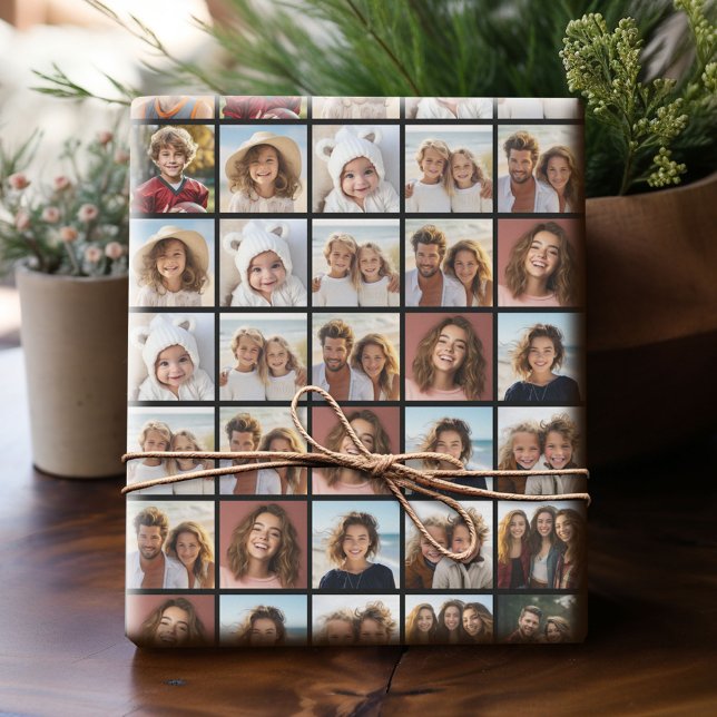 Papel De Regalo 11 Patrón de Collage de fotos - Cuadrícula Persona (Custom Photo Wrapping Paper)