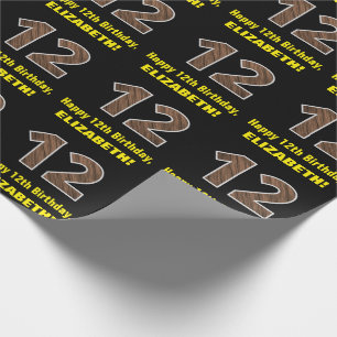 Papel De Regalo 12.º cumpleaños: Nombre y patrón de grano de mader