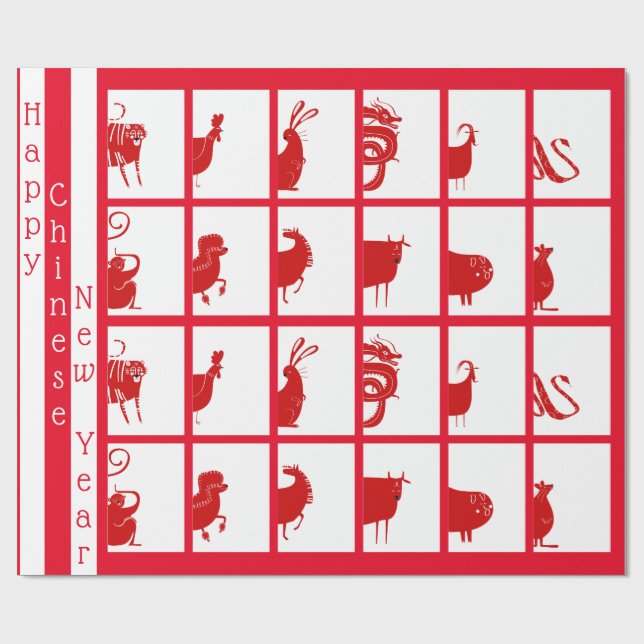 Papel De Regalo 12 Animales del zodíaco chino (Superficie plana)