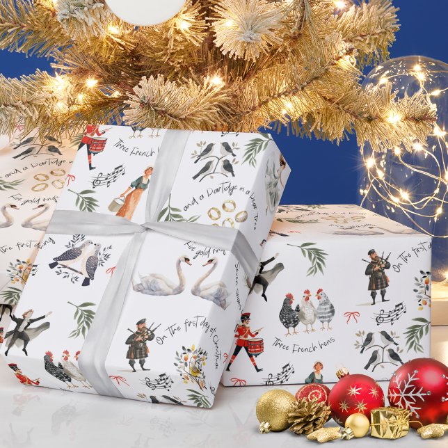 Papel De Regalo 12 Days of Christmas Holiday (12 Days of Christmas Vintage Gift Wrapping Paper
)