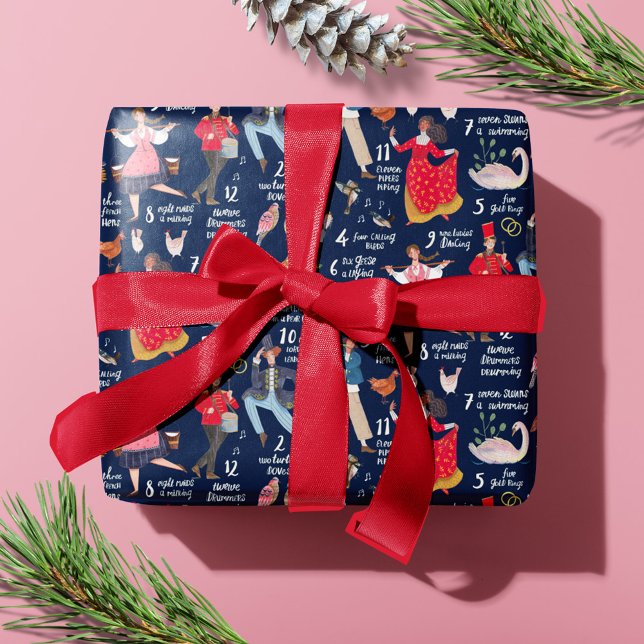 Papel De Regalo 12 Días de Navidad azul (12 Days of Christmas blue Wrapping Paper)