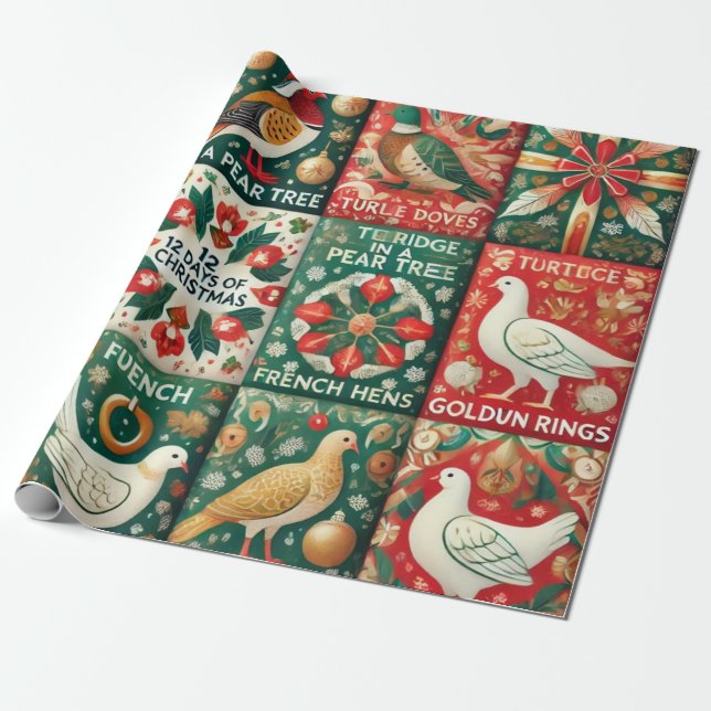 Papel De Regalo 12 días de temática navidad (Desenrollado)