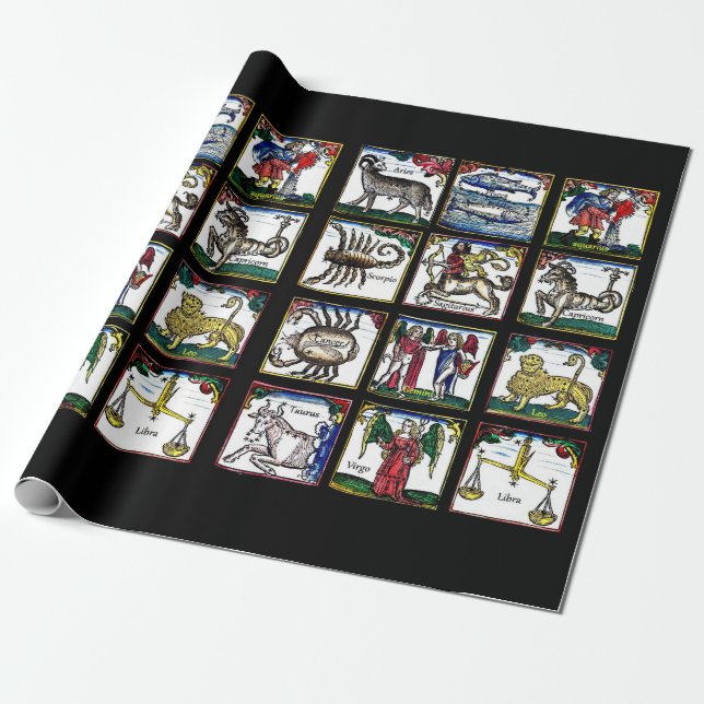 Papel De Regalo 12 Rótulos zodiacos Símbolo de astrología cumpleañ (Desenrollado)