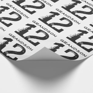 Papel De Regalo 12mo Cumpleaños para un nieto, texto negro en