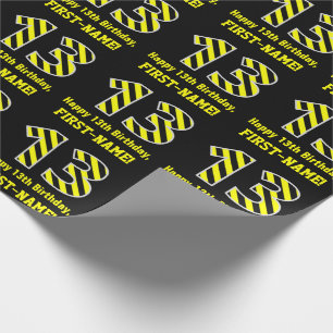 Papel De Regalo "13" rayado negro y amarillo; décimotercero