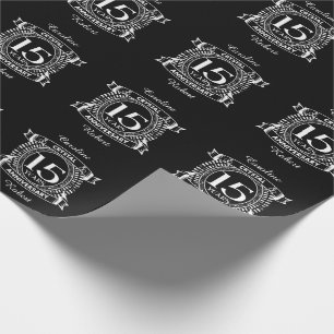 Papel De Regalo 15.º aniversario boda blanco y negro