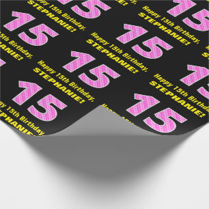 Papel De Regalo 15 Aniversario: Tiras y corazones rosados "15" + N