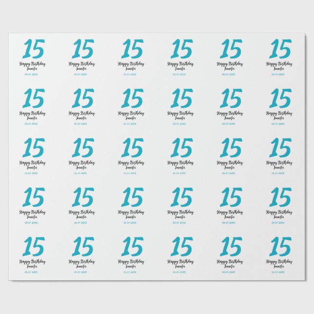 Papel De Regalo 15 años quiencenera añadir fecha año azul templ (Superficie plana)