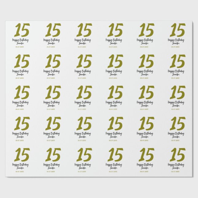 Papel De Regalo 15 años quiencenera añadir fecha año dorado (Superficie plana)