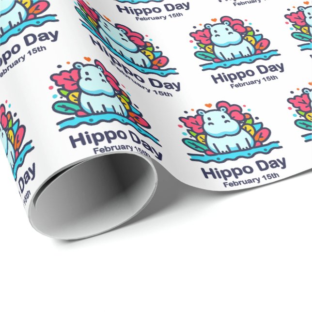 Papel De Regalo 15 de febrero Día de Hippo (Esquina del rollo)