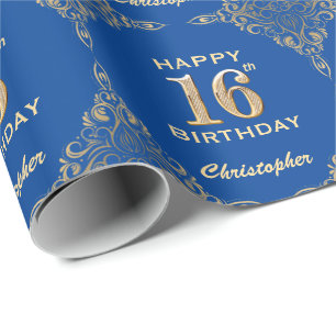 Papel De Regalo 16.º marco Purpurina azul y dorado