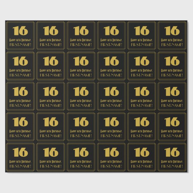 Papel De Regalo 16 Aniversario - Estilo Art Deco inspirado "16" y  (Superficie plana)