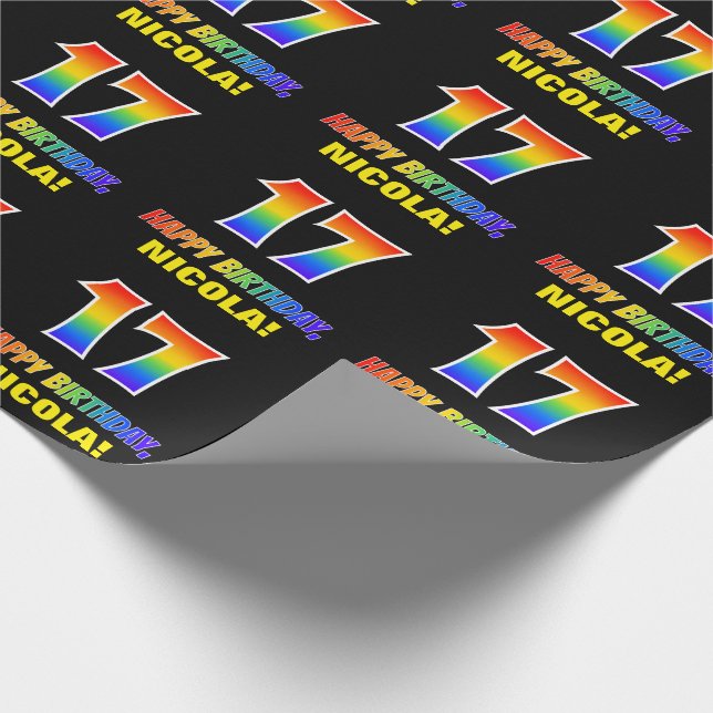 Papel De Regalo 17.º cumpleaños: audaz, divertido, simple, arcoiri (Esquina)