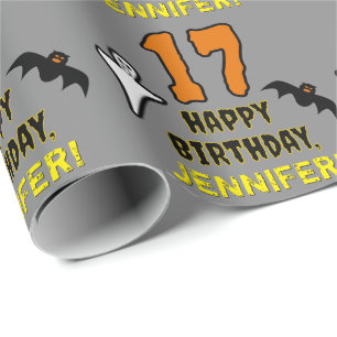 Papel De Regalo 17.º cumpleaños: Temática de Halloween, nombre per