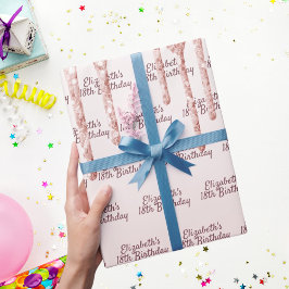 Papel De Regalo 18.º nombre de las gotas de oro de los rosas de cu