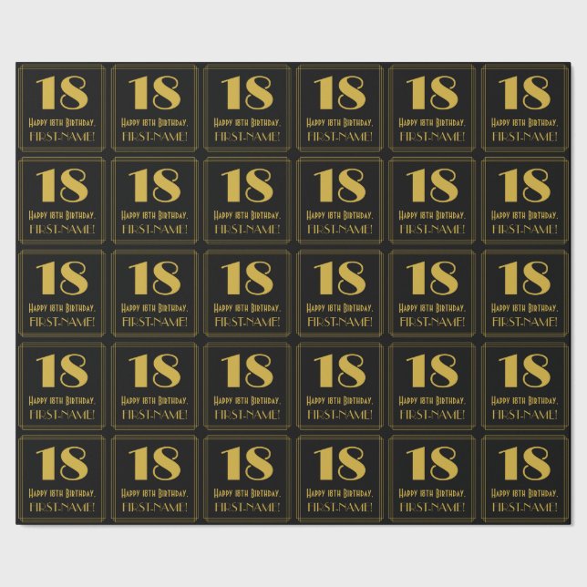 Papel De Regalo 18 Aniversario ~ Art Deco Inspirado Aspecto "18",  (Costura)