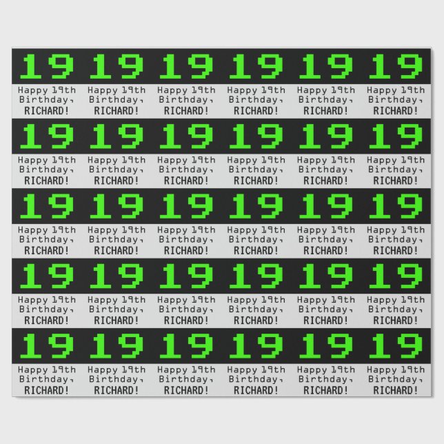 Papel De Regalo 19º cumpleaños - Nerdy / Geeky Style "19" y nombre (Superficie plana)