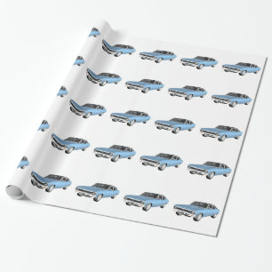 Papel De Regalo 1968 coches azules claros del músculo