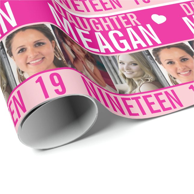 Papel De Regalo 19 años tres fotos hija rosada envoltura (Esquina del rollo)