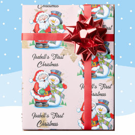 Papel De Regalo 1.ª Navidad Nombra de niña Santa Claus